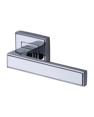 Heritage Brass Door Handle Lever Latch on Square Rose Linear Sq Design Polished Chrome finish