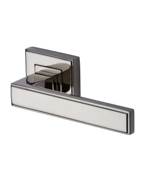 Heritage Brass Door Handle Lever Latch on Square Rose Linear Sq Design Polished Nickel finish