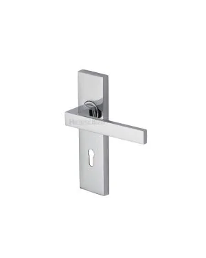Heritage Brass Door Handle Lever Lock Delta Design Polished Chrome finish