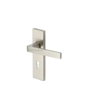 Heritage Brass Door Handle Lever Lock Delta Design Satin Nickel finish