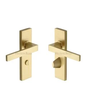 Heritage Brass Door Handle for Bathroom Delta Design Satin Brass finish