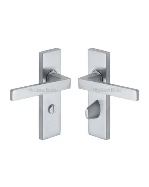 Heritage Brass Door Handle for Bathroom Delta Design Satin Chrome finish