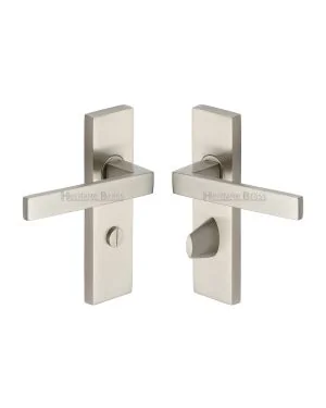 Heritage Brass Door Handle for Bathroom Delta Design Satin Nickel finish