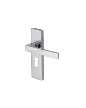 Heritage Brass Door Handle for Euro Profile Plate Delta Design Polished Chrome finish