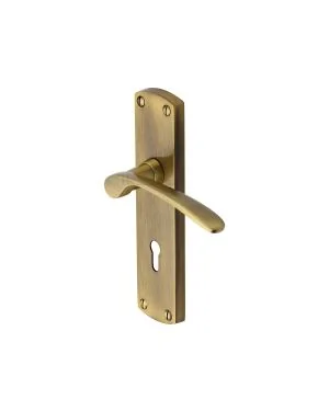 Heritage Brass Door Handle Lever Lock Diplomat Design Antique Brass finish