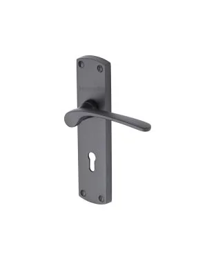 Heritage Brass Door Handle Lever Lock Diplomat Design Matt Black finish