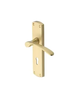 Heritage Brass Door Handle Lever Lock Diplomat Design Satin Brass finish