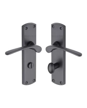 Heritage Brass Door Handle for Bathroom Diplomat Design Matt Black finish