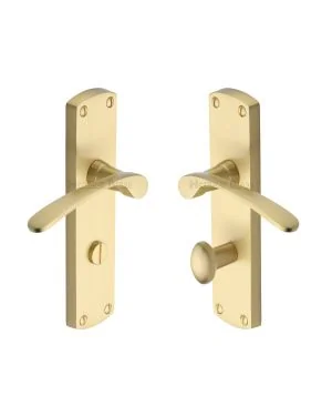 Heritage Brass Door Handle for Bathroom Diplomat Design Satin Brass finish