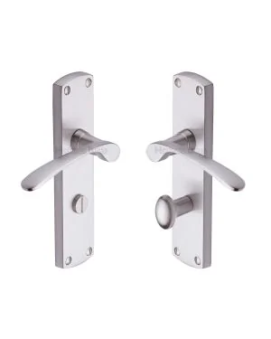 Heritage Brass Door Handle for Bathroom Diplomat Design Satin Nickel finish