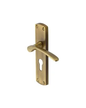 Heritage Brass Door Handle for Euro Profile Plate Diplomat Design Antique Brass finish