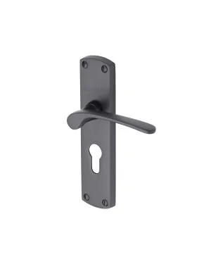 Heritage Brass Door Handle for Euro Profile Plate Diplomat Design Matt Black finish