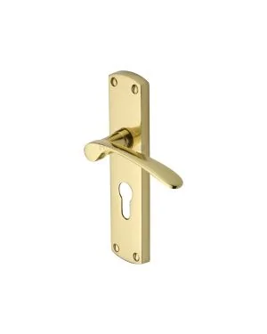 Heritage Brass Door Handle for Euro Profile Plate Diplomat Design Polished Brass finish
