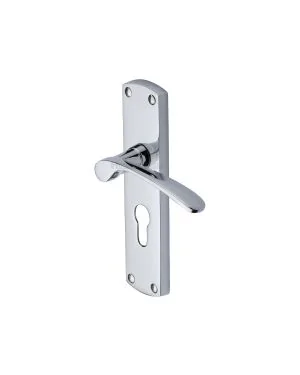 Heritage Brass Door Handle for Euro Profile Plate Diplomat Design Polished Chrome finish
