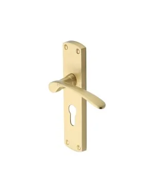Heritage Brass Door Handle for Euro Profile Plate Diplomat Design Satin Brass finish