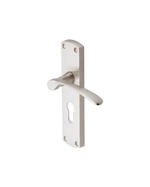 Heritage Brass Door Handle for Euro Profile Plate Diplomat Design Satin Nickel finish