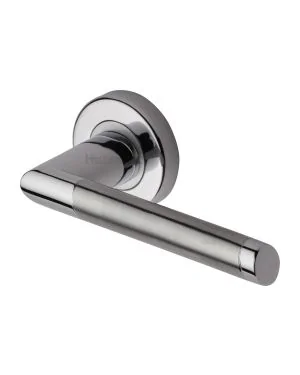 Heritage Brass Door Handle Lever Latch on Round Rose Ellipse Design Apollo finish