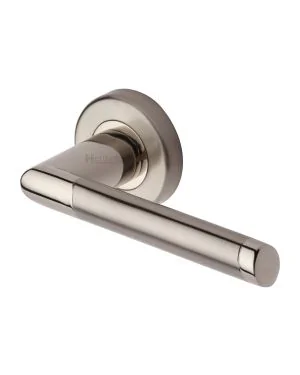 Heritage Brass Door Handle Lever Latch on Round Rose Ellipse Design Mercury finish