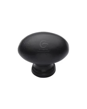 Matt Black Rustic Iron Cabinet Knob Oval Design 32mm