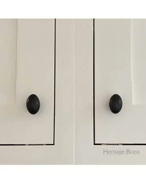 Matt Black Rustic Iron Cabinet Knob Oval Design 38mm