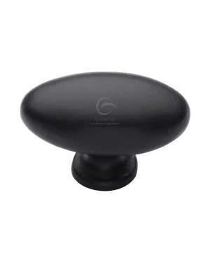 Matt Black Rustic Iron Cabinet Knob Oval Design 50mm
