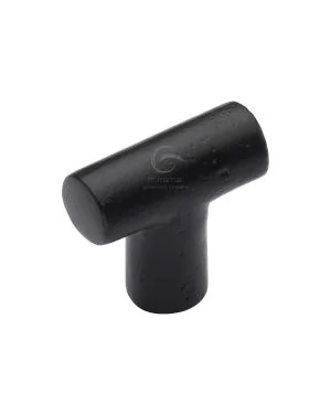 Matt Black Rustic Iron Cabinet Knob T Shaped Design 35mm