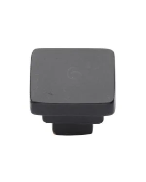 Matt Black Rustic Iron Cabinet Knob Square Stepped Design 32mm