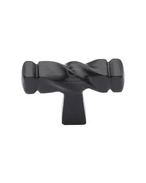 Matt Black Rustic Iron Cabinet Knob Twist Design 44mm