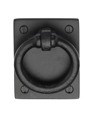 Matt Black Rustic Iron Ring Drop Pull on Plate