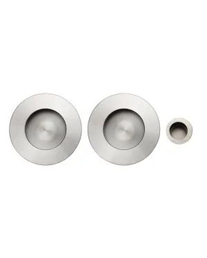 Round Sliding Door Pull Set - Satin Stainless Steel