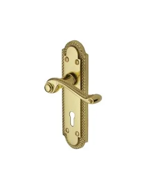 Heritage Brass Door Handle Lever Lock Gainsborough Design Polished Brass finish