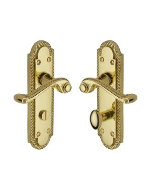 Heritage Brass Door Handle for Bathroom Gainsborough Design Polished Brass finish