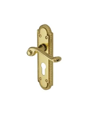 Heritage Brass Door Handle for Euro Profile Plate Gainsborough Design Polished Brass finish