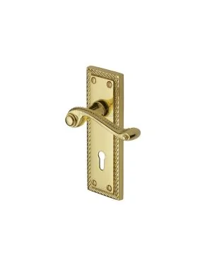 Heritage Brass Door Handle Lever Lock Georgian Design Polished Brass finish