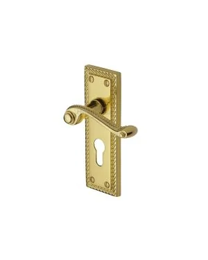 Heritage Brass Door Handle for Euro Profile Plate Georgian Design Polished Brass finish
