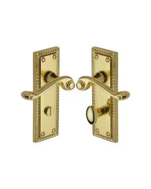 Heritage Brass Door Handle for Bathroom Georgian Design Polished Brass finish