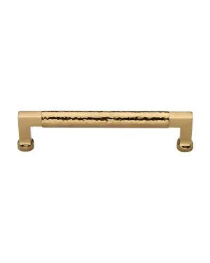 Heritage Brass Cabinet Pull Bauhaus Hammered Design 160mm CTC Polished Brass Finish