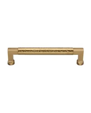 Heritage Brass Cabinet Pull Bauhaus Hammered Design 160mm CTC Satin Brass Finish