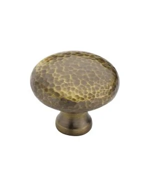 Heritage Brass Cabinet Knob Victorian Round Hammered Design 38mm Antique Brass finish