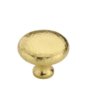 Heritage Brass Cabinet Knob Victorian Round Hammered Design 38mm Polished Brass finish