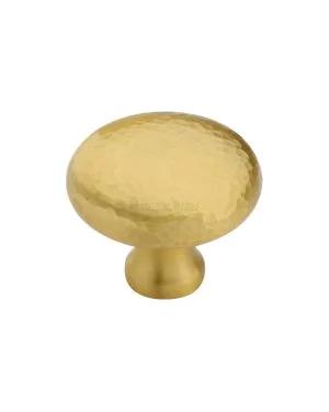 Heritage Brass Cabinet Knob Victorian Round Hammered Design 38mm Satin Brass finish