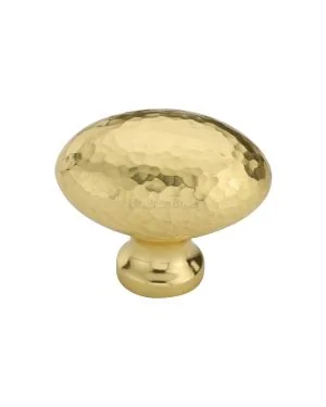Heritage Brass Cabinet Knob Victorian Oval Hammered Design 38mm Polished Brass finish