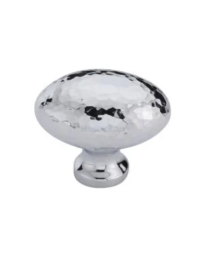 Heritage Brass Cabinet Knob Victorian Oval Hammered Design 38mm Polished Chrome finish