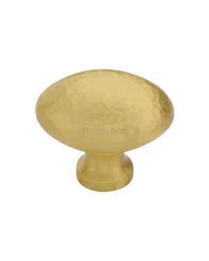 Heritage Brass Cabinet Knob Victorian Oval Hammered Design 38mm Satin Brass finish