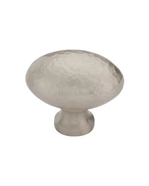 Heritage Brass Cabinet Knob Victorian Oval Hammered Design 38mm Satin Nickel finish