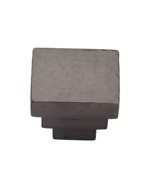 Heritage Brass Cabinet Knob Square Stepped Hammered Design 32mm Matt Bronze finish