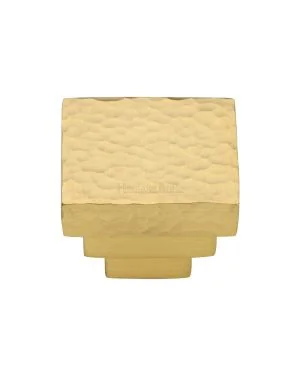 Heritage Brass Cabinet Knob Square Stepped Hammered Design 32mm Satin Brass finish