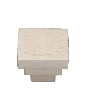 Heritage Brass Cabinet Knob Square Stepped Hammered Design 32mm Satin Nickel finish