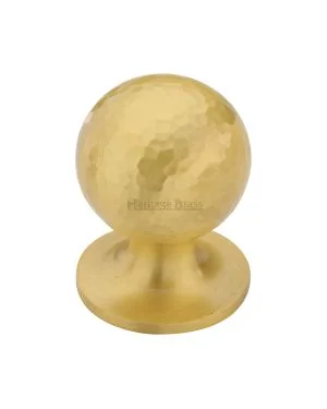 Heritage Brass Cabinet Knob Ball Hammered Design 32mm Satin Brass finish