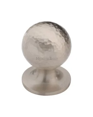 Heritage Brass Cabinet Knob Ball Hammered Design 32mm Satin Nickel finish